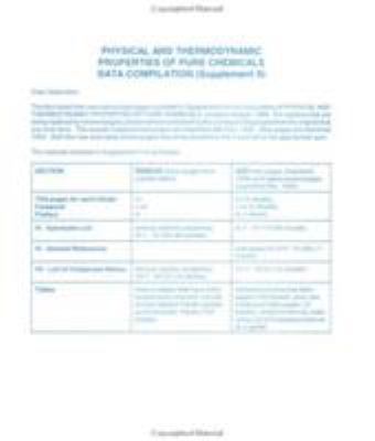 Physical and Thermodynamics Properties of Pure Chemical Supplement 9 Suppl. 9